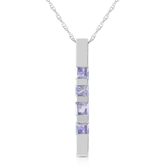 14K. SOLID GOLD NECKLACE BAR WITH NATURAL TAZANITE - Picture 3 of 7